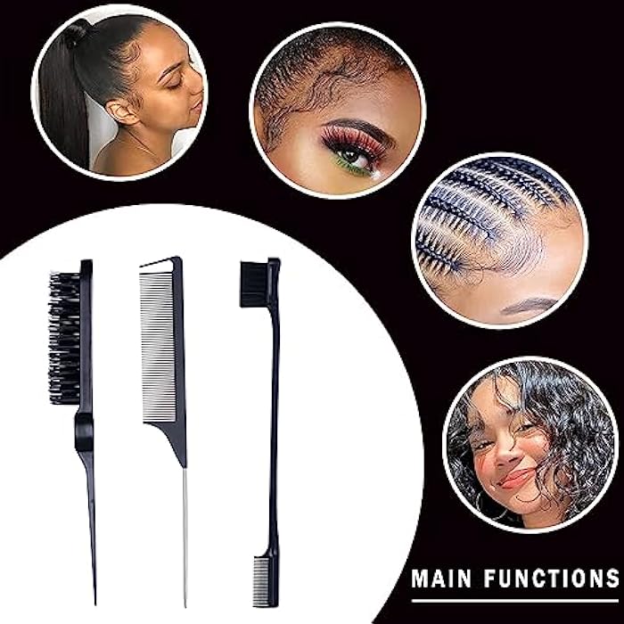 Goiple Hair Styling Comb Set Teasing Hair Brush Rat Tail Comb Edge Brush for Edge&Back Brushing, Combing, Slicking Hair for Women (Black) - Image 5